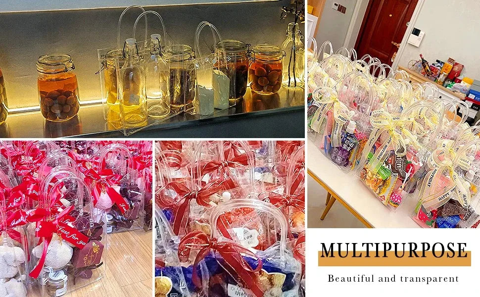 Bolsas de regalo de PVC transparente con asa – Bolsas de regalo de plástico reutilizables transparentes para cosméticos, empaques minoristas, recuerdos de fiesta y compras