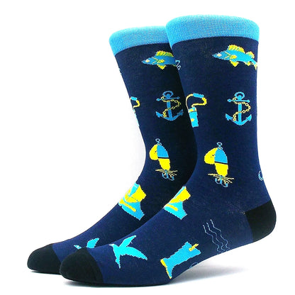 Funny Colorful Hip Hop Socks – Combed Cotton Animal, Astronaut & Geometric Print Socks for Men & Women, Business Dress Wear
