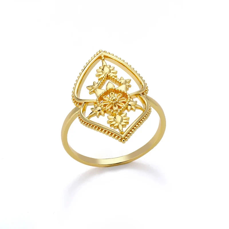 Gold Stainless Steel Lotus Flower Opal Ring – Vintage Oval Stone Statement Ring for Women | Elegant Fashion Jewelry Gift