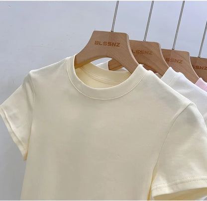 Zjaiss 2026 T-shirt col rond mode été sexy basique uni à manches courtes pour femme style coréen décontracté streetwear