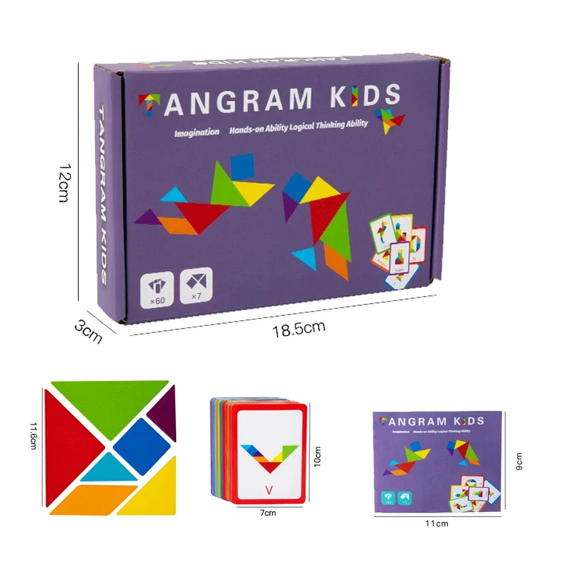Rompecabezas de Tangram Montessori de Madera - Juego Educativo de Bloques de Construcción Preescolar, Rompecabezas Creativo de Lógica para Niños, Desarrollo Cerebral y Regalo Festivo