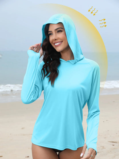 Women’s Sunscreen Hoodie T-Shirt Thumb Hole Hidden Ponytail Hole Outdoor Running Fitness Sport Top