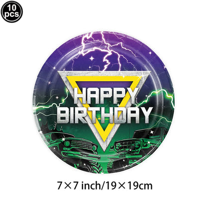 Monster Truck Birthday Party Supplies – Disposable Plates, Napkins, Banner & Tablecloth for Kids' Boys' 2nd Birthday Decorations