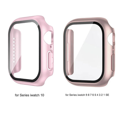 Funda con protector de pantalla de cristal templado para Apple Watch Series 10, 9, 8, 7, 6, SE y 5 (38 mm-46 mm) – Cubierta protectora completa 2 en 1
