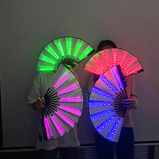 Ventilador de Mano Plegable con Luz LED – Ventilador Luminoso de 10 Pulgadas para Raves, Discotecas, Festivales y Fiestas