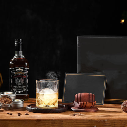 Cocktail Smoker Kit with Apple, Cherry, Oak & Pecan Wood Chips – Whiskey Drink Smoker with Wooden Smoking Hood for Bar & Kitchen