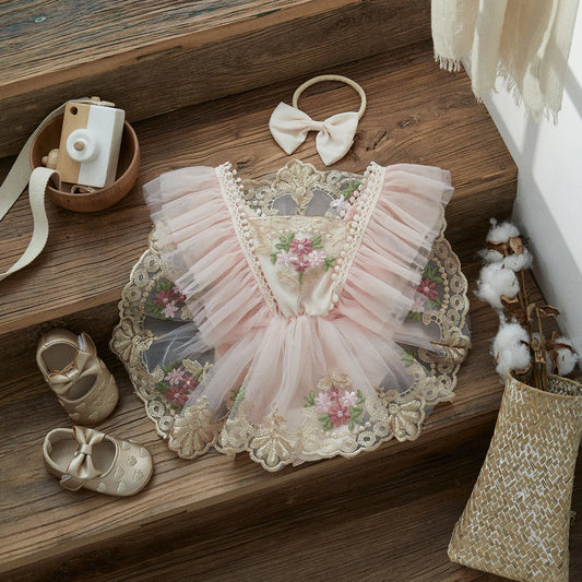 ma&baby mameluco de tul bordado floral para bebé niña, traje de cumpleaños de princesa, 0 a 24 meses