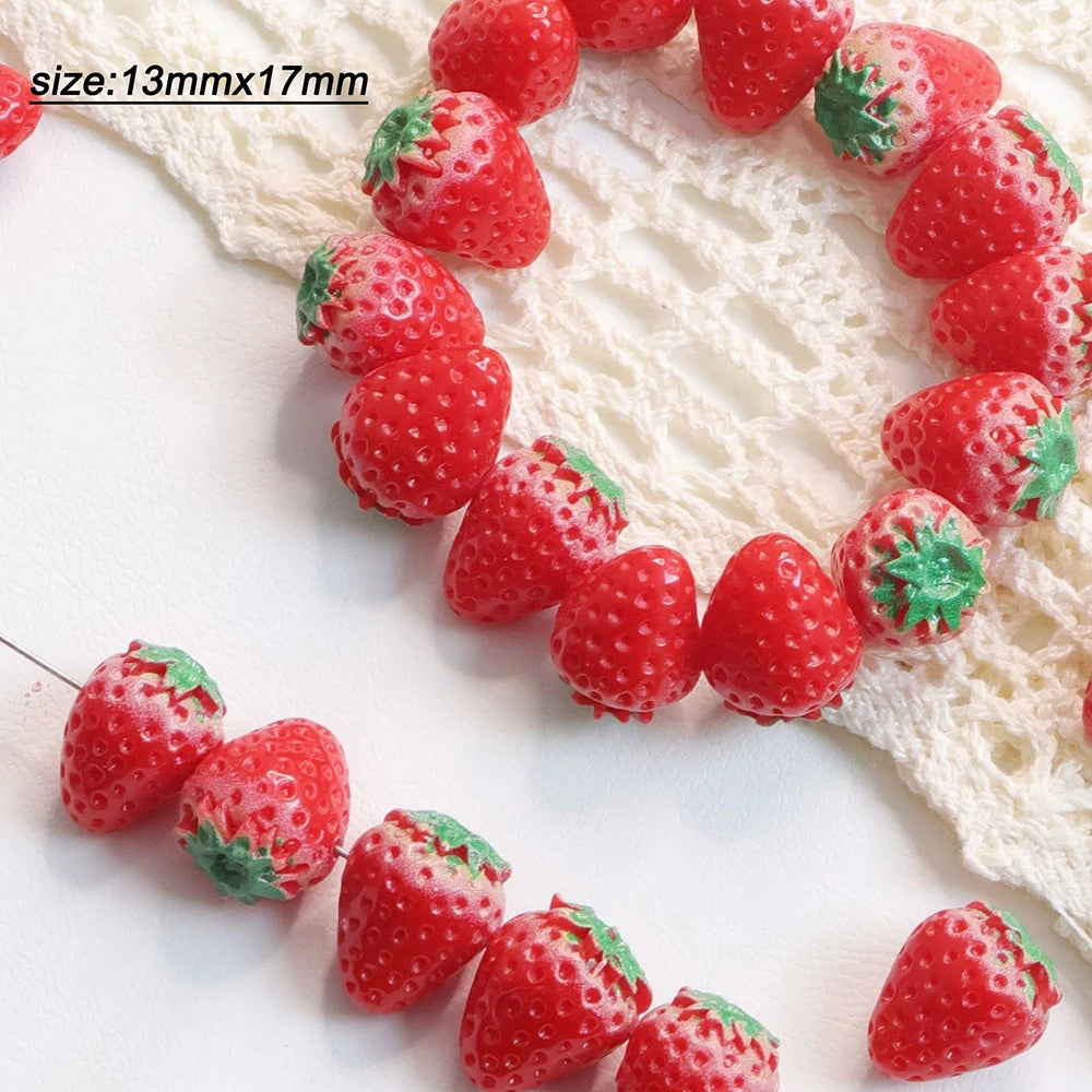 5 cuentas de resina de mini frutas – Bonitos dijes 3D de manzana y fresa para hacer joyas, pulseras, collares, colgantes y accesorios de manualidades