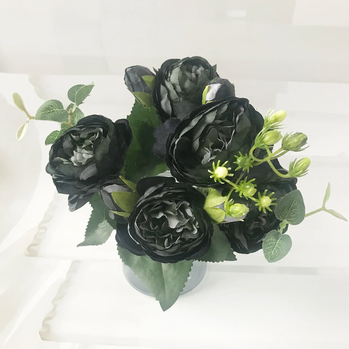 Bouquet de pivoines artificielles roses 30 cm – Fleurs en soie synthétiques avec 5 grandes fleurs et 4 bourgeons pour décoration de mariage, décoration intérieure, arrangements floraux et projets DIY