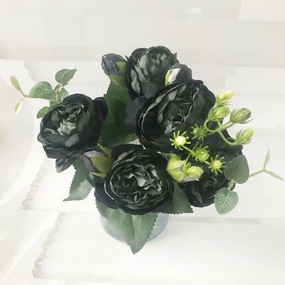 Bouquet de pivoines artificielles roses 30 cm – Fleurs en soie synthétiques avec 5 grandes fleurs et 4 bourgeons pour décoration de mariage, décoration intérieure, arrangements floraux et projets DIY