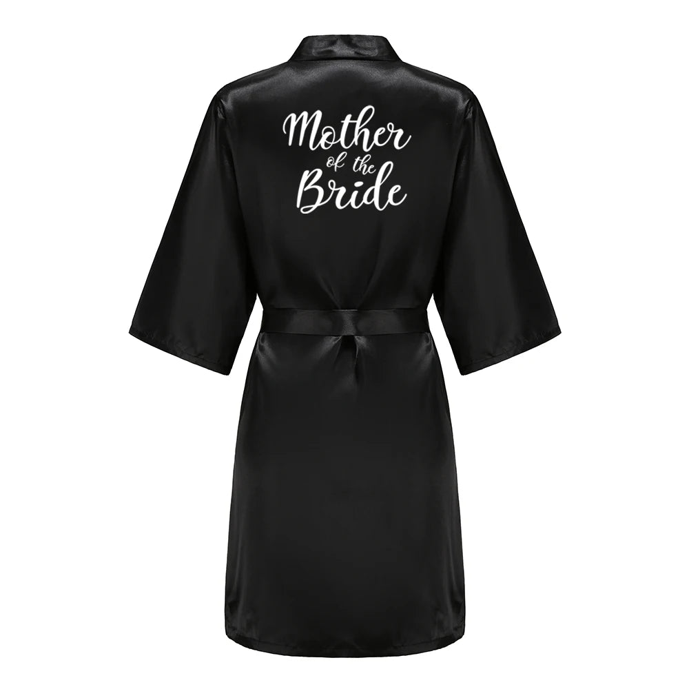 Women’s Black Satin Robe – Silky Kimono Bridal Wedding Bridesmaid Loungewear Dressing Gown