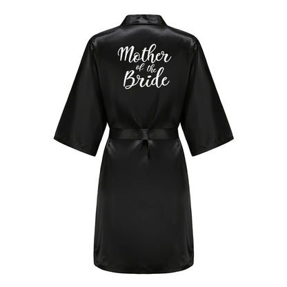 Women’s Black Satin Robe – Silky Kimono Bridal Wedding Bridesmaid Loungewear Dressing Gown