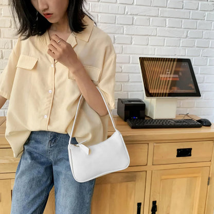 Bolso de hombro retro de piel sintética para mujer – Bolso de mano de moda con asa superior, monedero informal de color sólido para mujer