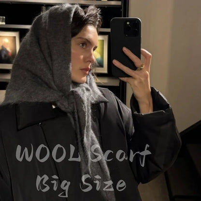 100% Wool Winter Scarf for Women Long Warm Cashmere Feel Shawl Wrap Solid Pashmina Hijab Head Scarf