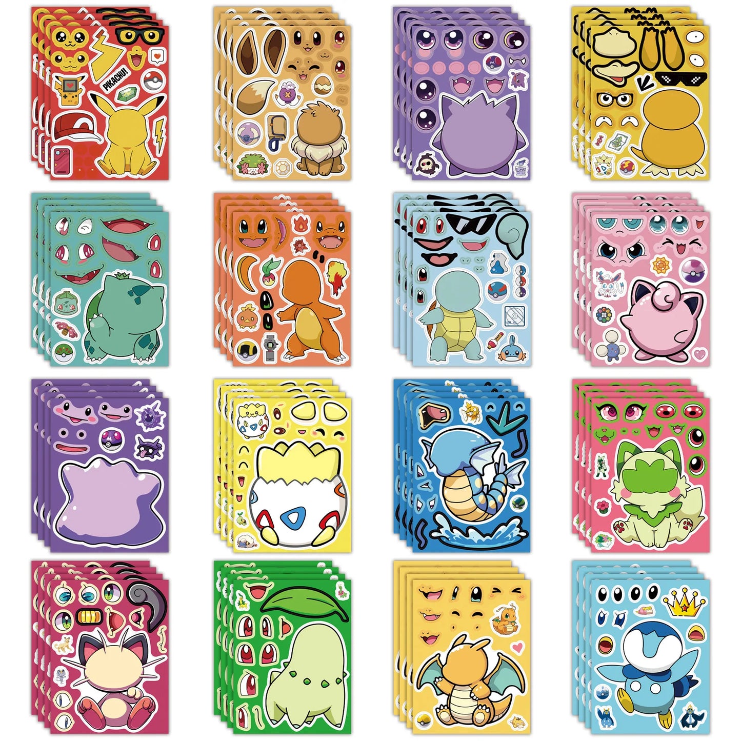 Pokémon DIY Puzzle Sticker Set – 16/32pcs Make-a-Face Cartoon Jigsaw Toys for Kids (Pikachu & Charizard)