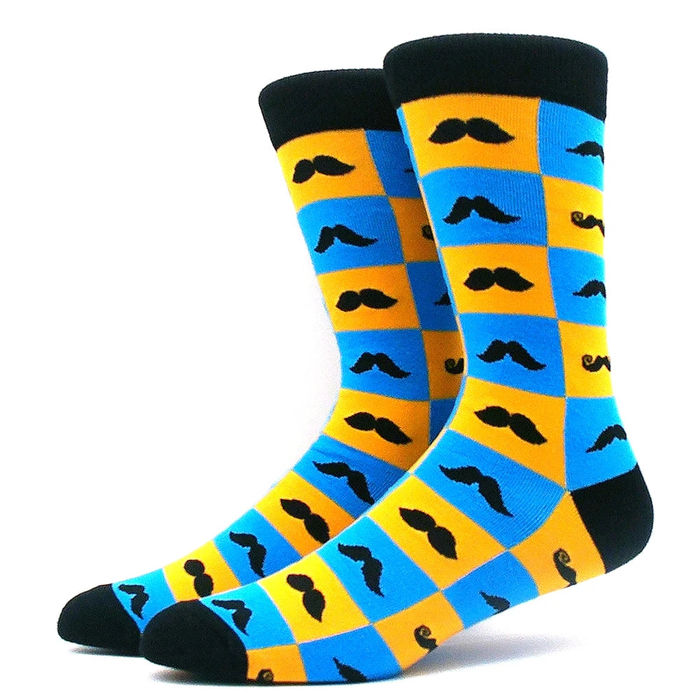Funny Colorful Hip Hop Socks – Combed Cotton Animal, Astronaut & Geometric Print Socks for Men & Women, Business Dress Wear