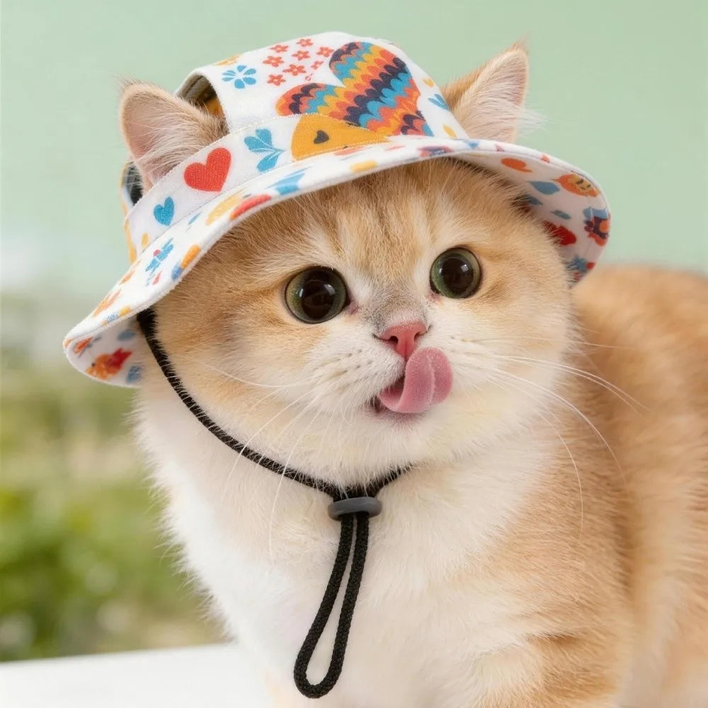 Adjustable Dog Sun Hat – Cute Breathable Pet Fisherman Cap with Ear Holes for Small Dogs & Cats, Puppy Photography Hat