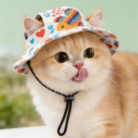 Gorro de Sol Ajustable para Perros – Lindo Sombrero de Pescador Transpirable para Mascotas con Agujeros para las Orejas para Perros Pequeños y Gatos, Sombrero para Fotografía de Cachorros