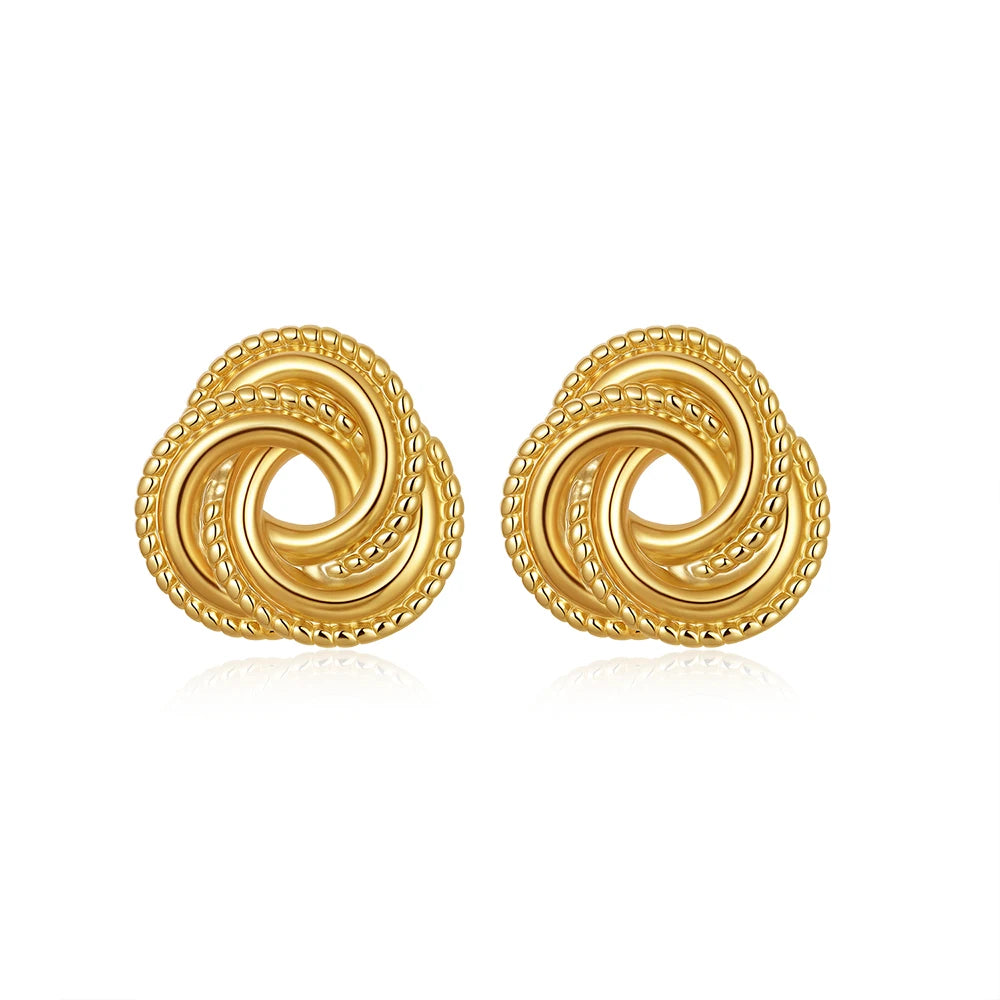 Pendientes de Moda Llamativos de Acero Inoxidable Chapado en Oro Círculo Geométrico Retorcido Vintage para Mujer
