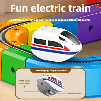 Ensemble de construction de train magique – Jouet de labyrinthe de voiture de rail magnétique électrique pour enfants, cadeau éducatif STEM