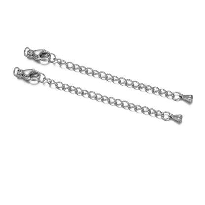 10-Piece Stainless Steel Lobster Clasps with 5cm Extension Chains – Jewelry Connectors for DIY Bracelets & Necklaces