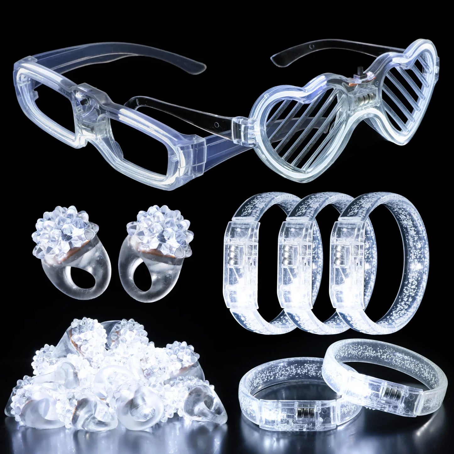 Juego de recuerdos LED para bodas – Gafas luminosas, pulseras que brillan en la oscuridad y anillos parpadeantes para bodas