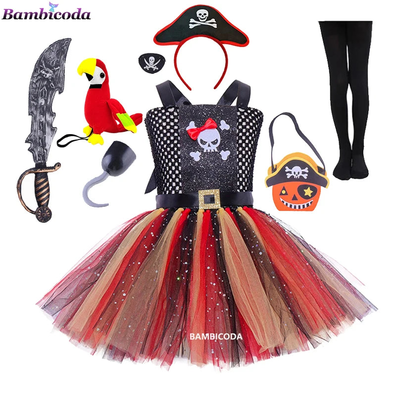 Girls Pirate Costume Dress – Fancy Cosplay Outfit for Halloween, Carnival & Party Dress-Up, Ages 3–10Y