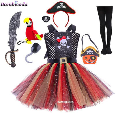 Girls Pirate Costume Dress – Fancy Cosplay Outfit for Halloween, Carnival & Party Dress-Up, Ages 3–10Y