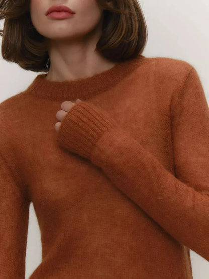 Women’s Classic Mohair Knitted Sweater Top Spring Summer Loose O-Neck Micro Sheer Cool Knit Shirt