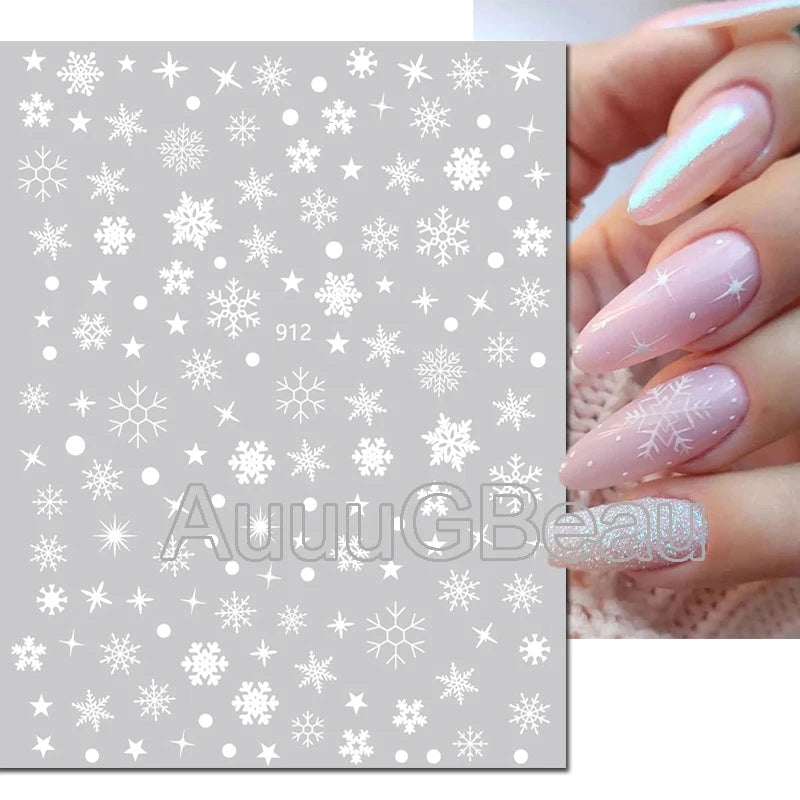 3D Christmas Nail Art Stickers – Snowflake & Winter Tree Nail Decals for Nail Tips Decoration