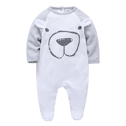 Spring Baby Boy Cotton Romper – Blue Bear Print Knit Jumpsuit & Newborn Overalls Pajamas, Soft Casual Outfit for Infants & Toddlers