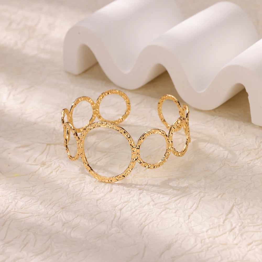 Stainless Steel Open Flower & Leaf Bangle Bracelet – Gold Geometric Cuff Bracelet for Women & Men | Minimalist Fashion Jewelry