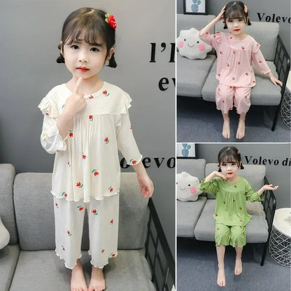 Conjunto de pijama para niños – Atuendo de dormir estampado de flores para bebés y niñas para las cuatro estaciones | Conjunto cómodo de ropa y de casa para niños