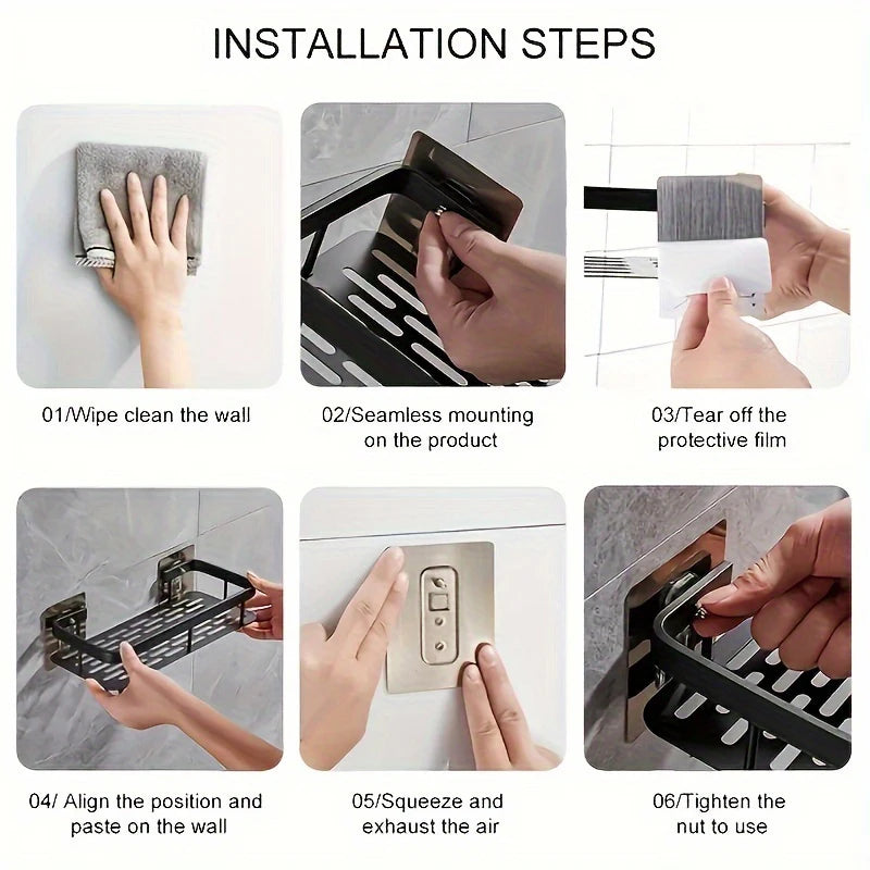 Estante de baño para montaje en pared sin taladros, organizador de almacenamiento de cocina para champú y artículos de tocador