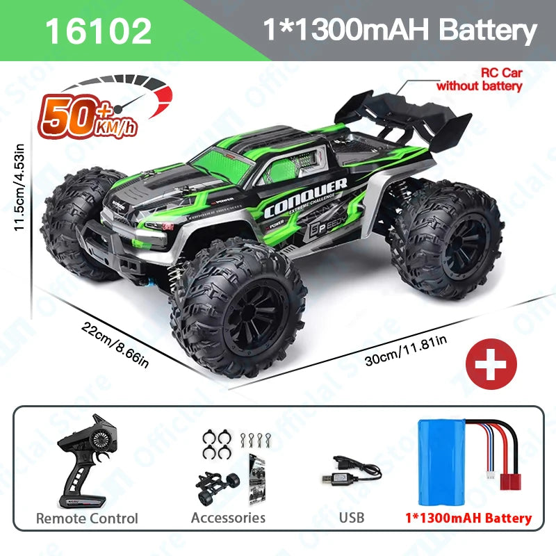ZWN 1:16 4WD RC Monster Truck 50KM/H y 70KM/H Coche de Derrape de Alta Velocidad con Luces LED y Control Remoto 2.4GHz
