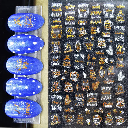 3D Christmas Nail Art Stickers – Snowflake & Winter Tree Nail Decals for Nail Tips Decoration