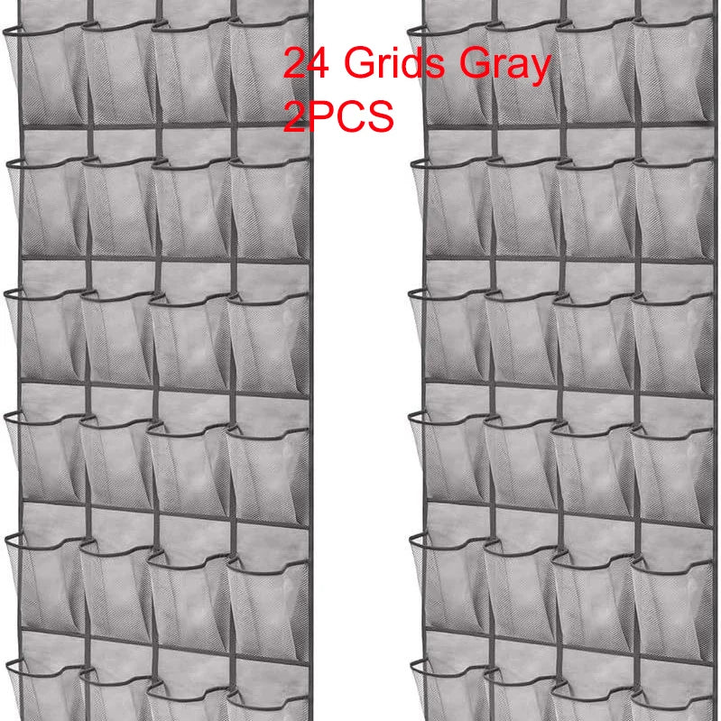 Over-the-Door Shoe Organizer - 12, 14 or 24 Pocket Hanging Shoe Storage with Large Mesh Pockets & 4 Hooks