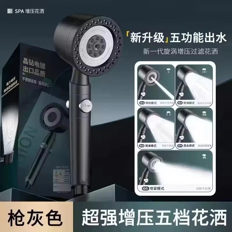 Pommeau de douche haute pression – Douchette à économie d'eau avec 5 modes, fonction d'arrêt à un bouton, ensemble d'accessoires de douche pour la maison et la salle de bain
