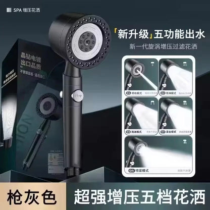 Pommeau de douche haute pression – Douchette à économie d'eau avec 5 modes, fonction d'arrêt à un bouton, ensemble d'accessoires de douche pour la maison et la salle de bain