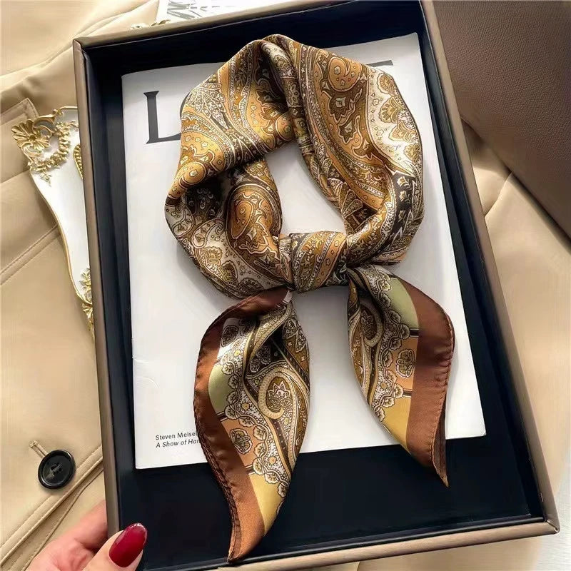 70x70CM Foulard en soie imprimé pour femme – Châle Pashmina carré tendance, tour de cou de luxe, bandeau et bandana décoratif