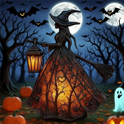 AT44 Halloween Witch Table Lamp – Gothic Spooky Light with Holding Lantern Design for Home, Porch & Halloween Party Decor