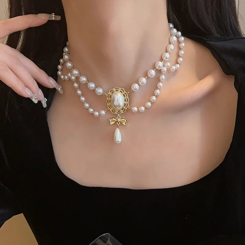 Nuevo collar gargantilla de perlas barrocas para mujer, lujoso, para bodas, fiestas, collar de cuentas de tres capas, torques, regalo de joyería de moda para damas