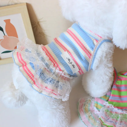 Vestido de verano para cachorros lindos para perros y gatos pequeños – Ropa de encaje a rayas para mascotas, camiseta y falda para perras Chihuahua, Yorkie, Bichon