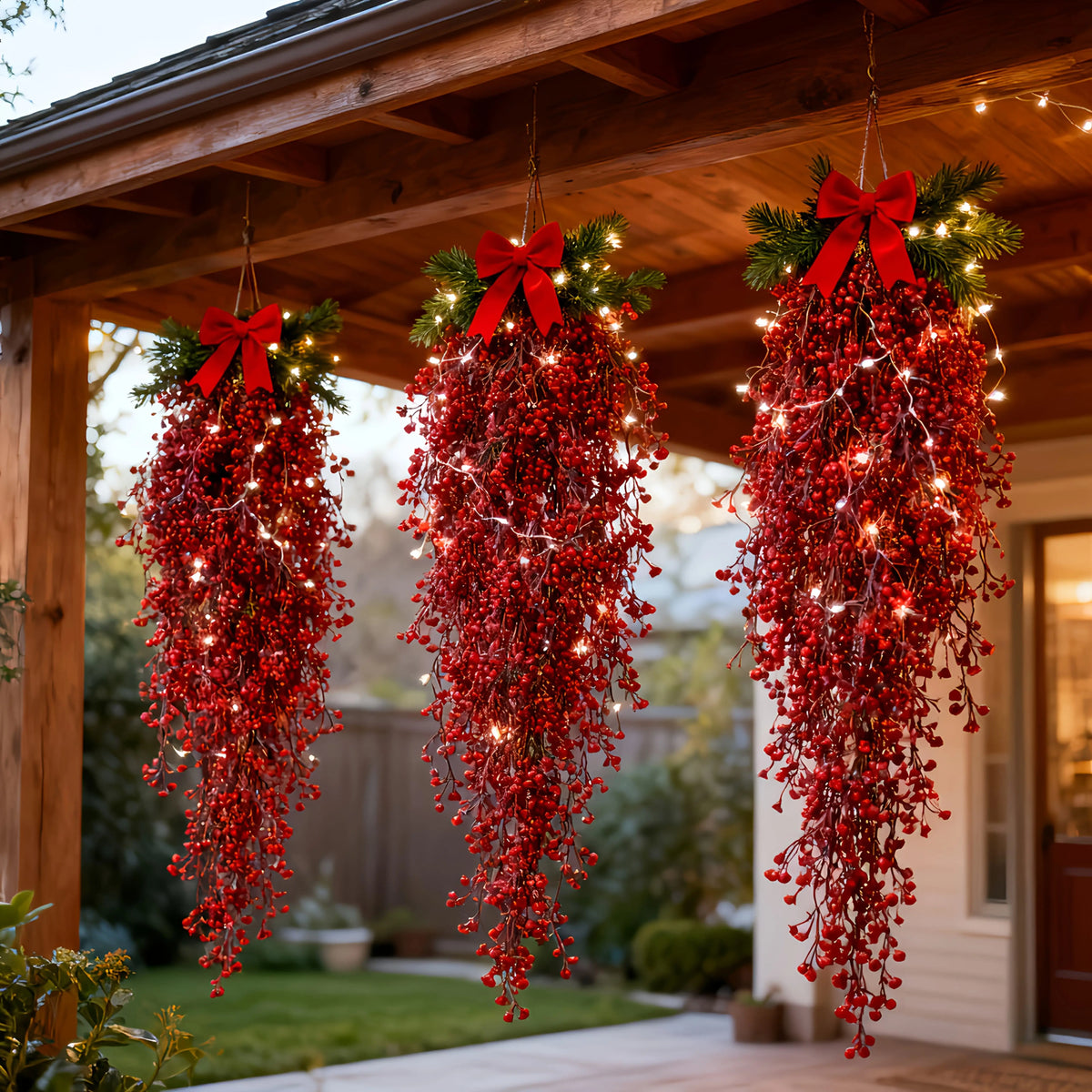 3PCS Artificial Red Fern Hanging Garland – Faux Ivy Plant Vines for Christmas, Wedding, Table, Party & Garden Home Decor