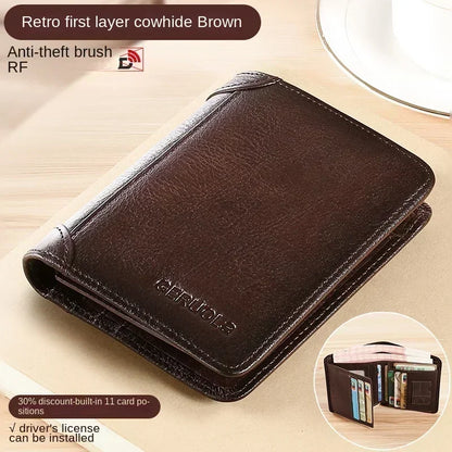 Men's Genuine Leather RFID Blocking Trifold Wallet Slim Vintage ID & Credit Card Holder