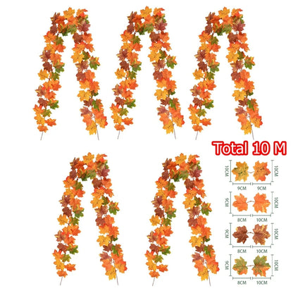 2M Artificial Maple Leaf Garland – Faux Fallen Leaves Autumn Rattan Decor for Thanksgiving, Halloween, Wedding, Christmas & Holiday Festivals