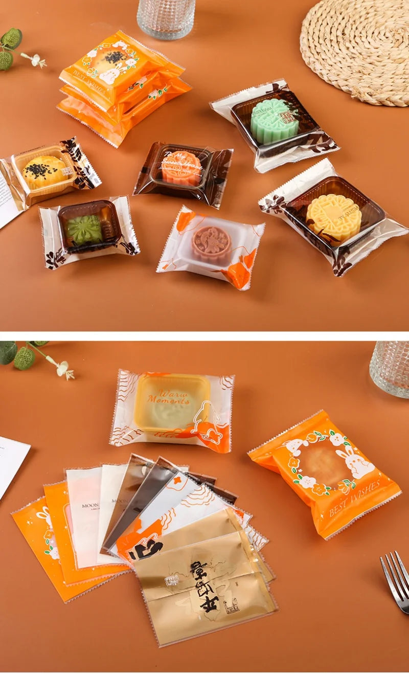 LBSISI Life 100 bolsas para galletas de luna – Bolsas de plástico transparentes para empaques de regalo caseros para festivales, galletas y crujientes de yema de huevo