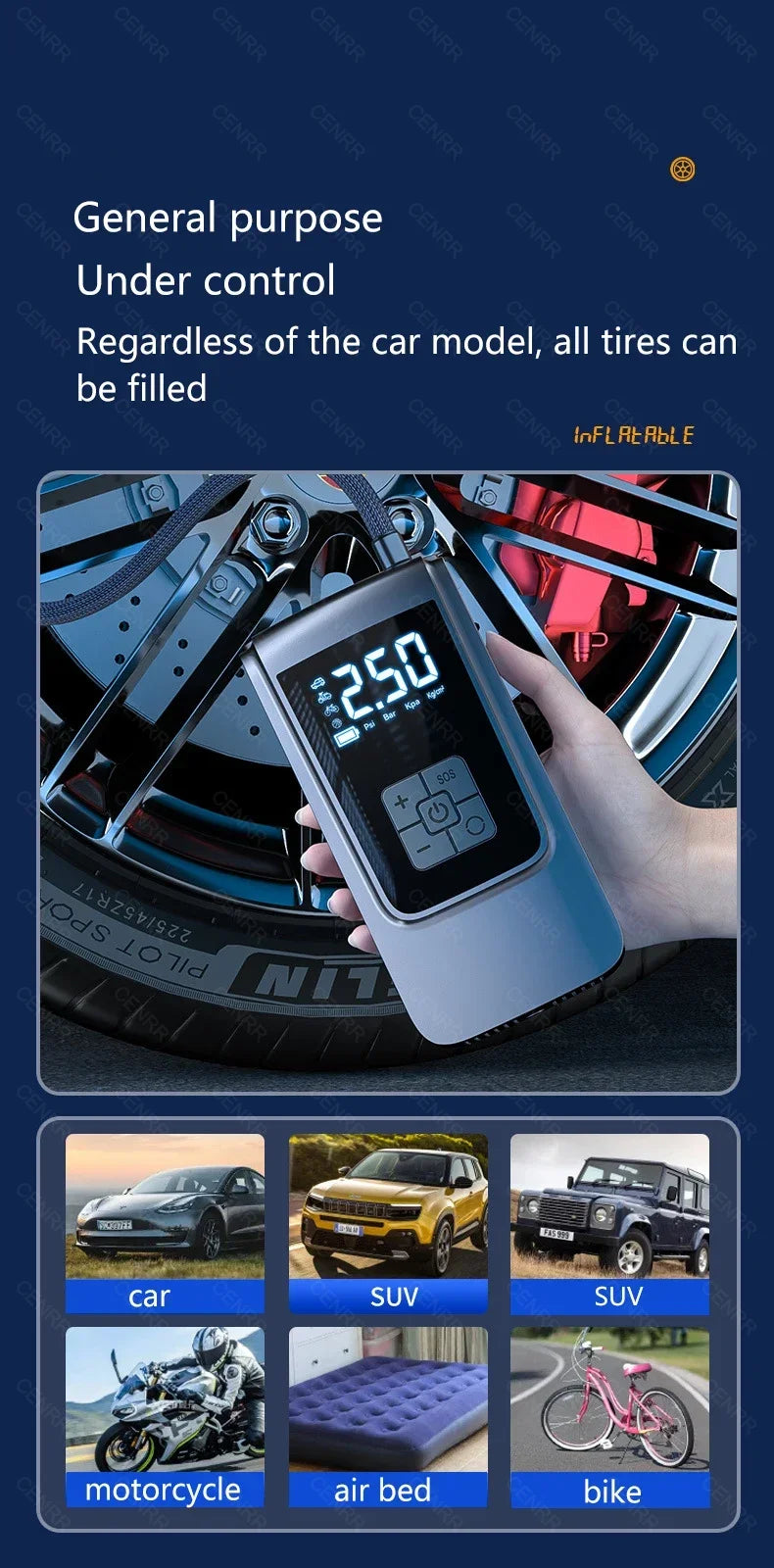 Compresor de aire inalámbrico portátil para inflar neumáticos – Bomba de aire eléctrica digital LCD para coches, motocicletas, bicicletas y balones deportivos