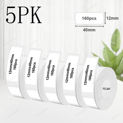 3/5/10PK P15 Thermal Label Paper Stickers – 12x40mm & 15x30mm Self-Adhesive Labels Compatible with Phomemo D30, Q30, Marklife P15/P12 & DELI Q2 Printers