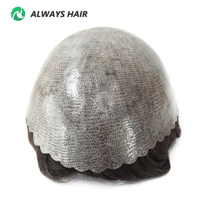 0.12-0.14mm PU Skin Hombres Peluquín – Peluca de Sistema Capilar de Cabello Humano Indio de Grosor Completo | Reemplazo de Cabello Natural con 130% de Densidad